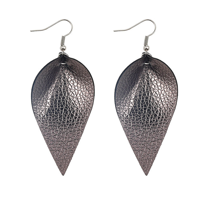 Wholesale double sided pu leather leaf leather earrings MOQ≥2 JDC-ES-Zhongn003