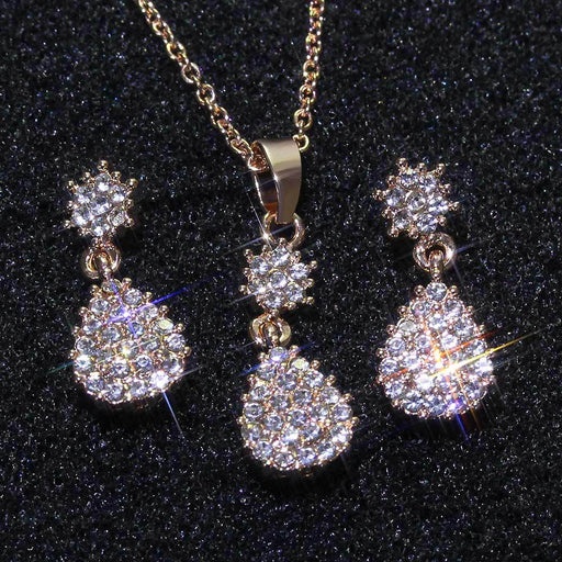 Jewelry WholesaleWholesale water drop zircon wedding full diamond necklace earring set JDC-NE-MiMeng024 Necklaces 米萌 %variant_option1% %variant_option2% %variant_option3%  Factory Price JoyasDeChina Joyas De China