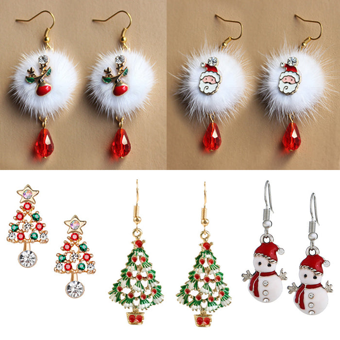 Wholesale Earrings Alloy Christmas Santa Claus Snowman Plush Diamonds JDC-ES-LANANG001