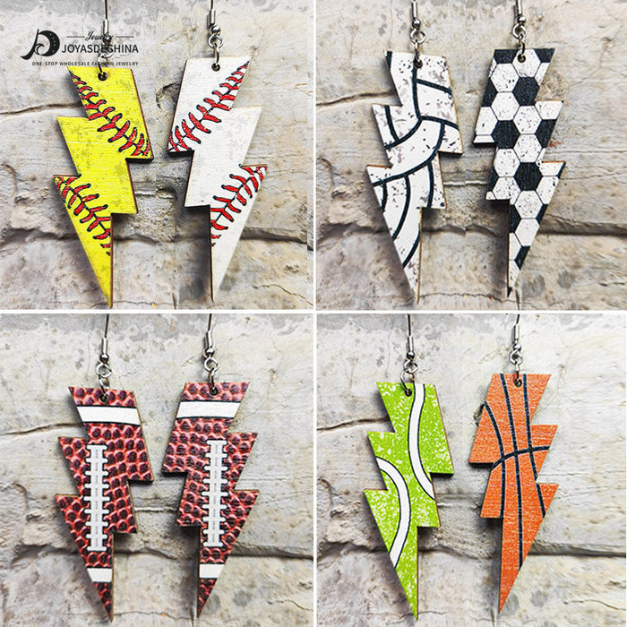 Wholesale Earrings Wooden Ball Lightning Shape 2 Pairs JDC-ES-HeYi082