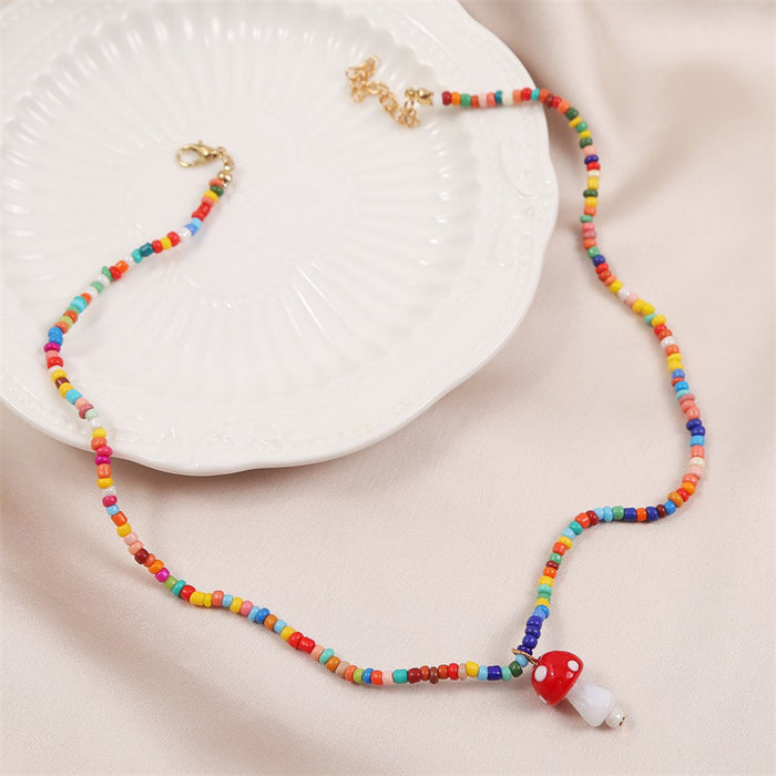 Wholesale Necklace Resin Color Rice Beads Cute Mushrooms JDC-NE-Lai001