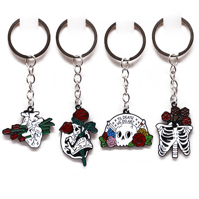 Jewelry WholesaleWholesale Rose and Skull Gothic Zinc Alloy Keychain MOQ≥2 JDC-KC-XiuH001 Keychains 秀弘 %variant_option1% %variant_option2% %variant_option3%  Factory Price JoyasDeChina Joyas De China