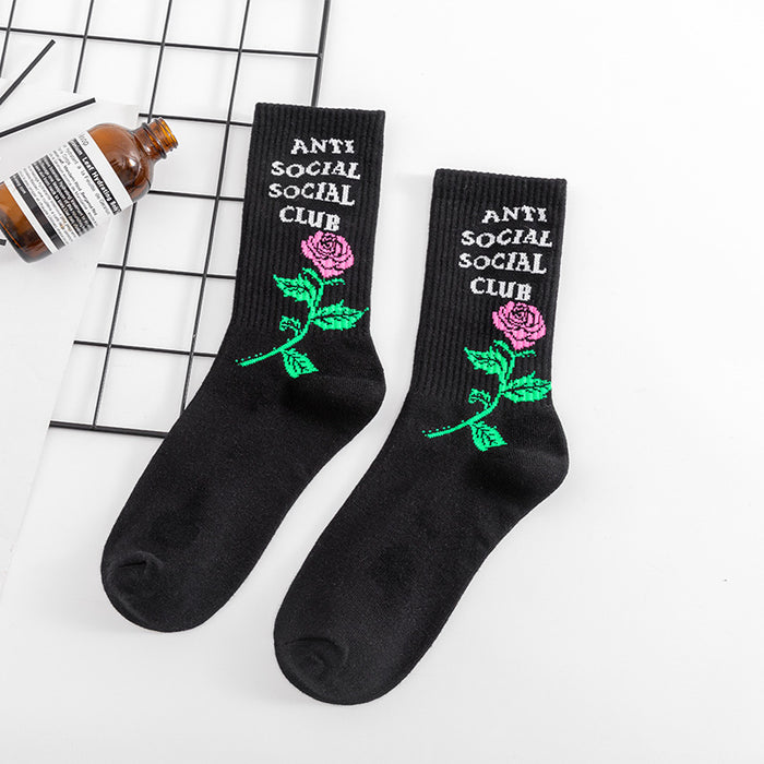 Wholesale Sock Cotton Breathable Sweat-absorbing Flame Love ASSC Sports Mid-Cylinder MOQ≥5 JDC-SK-FuW003