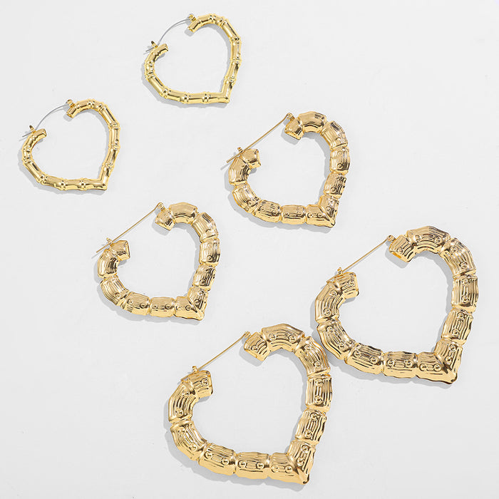 Wholesale Bamboo Heart Shaped Metal Earrings MOQ≥2 JDC-ES-Ruol016