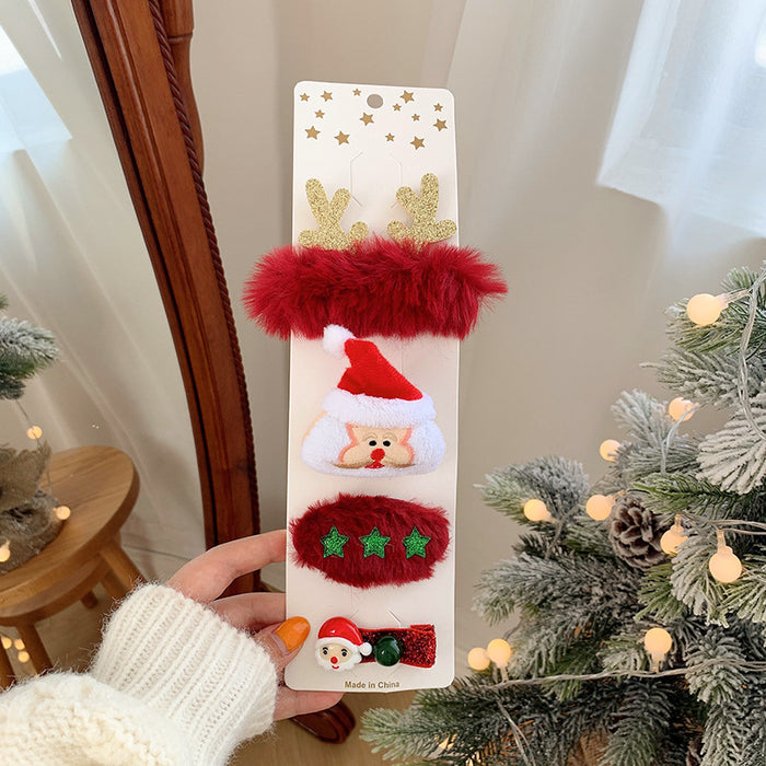 Wholesale Hair Clips Plush Set of Four Children Christmas Cartoon MOQ≥2 JDC-HC-HEMA001