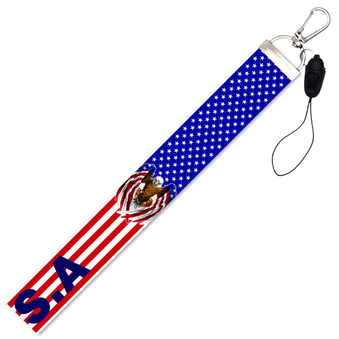 Wholesale 4th of July American Flag Independence Day Polyester Lanyard Keychain MOQ≥10 JDC-KC-QTN002