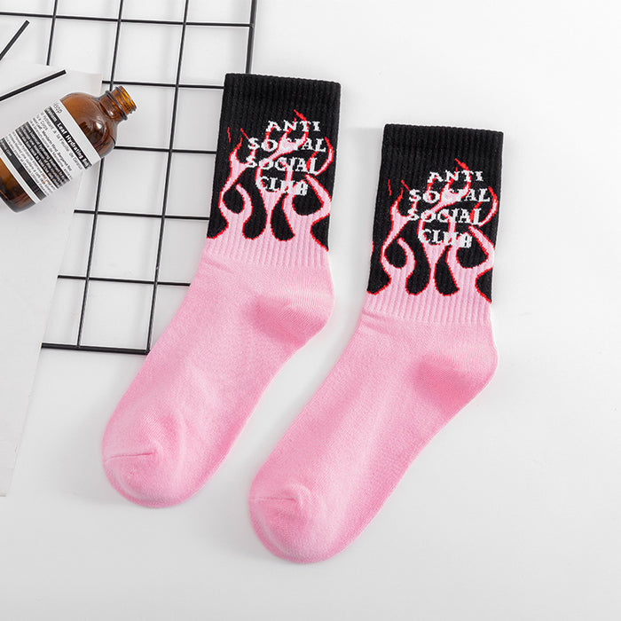 Wholesale Sock Cotton Breathable Sweat-absorbing Flame Love ASSC Sports Mid-Cylinder MOQ≥5 JDC-SK-FuW003