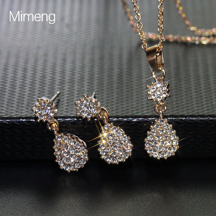 Jewelry WholesaleWholesale water drop zircon wedding full diamond necklace earring set JDC-NE-MiMeng024 Necklaces 米萌 %variant_option1% %variant_option2% %variant_option3%  Factory Price JoyasDeChina Joyas De China