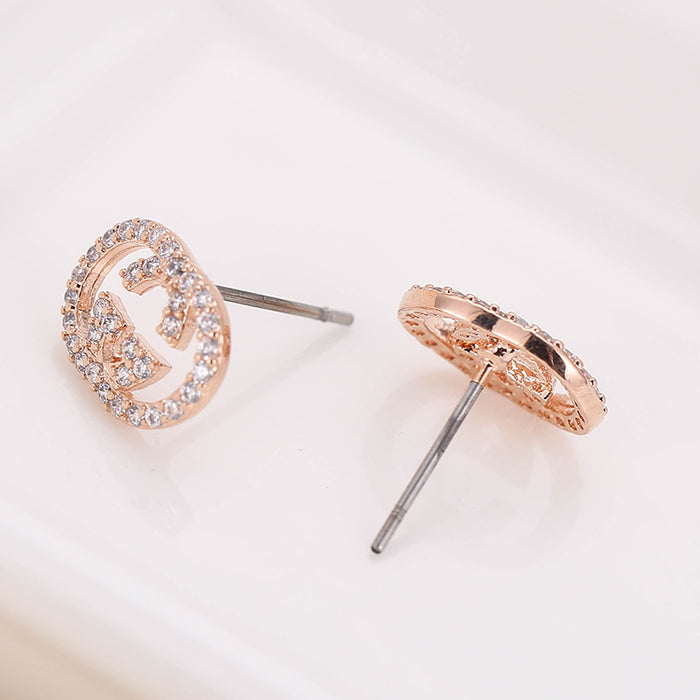 Jewelry WholesaleWholesale metal two letter crystal copper stud earrings JDC-ES-Dingy002 Earrings 鼎煜 %variant_option1% %variant_option2% %variant_option3%  Factory Price JoyasDeChina Joyas De China