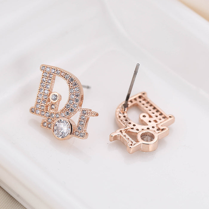 Jewelry WholesaleWholesale letter metal micro-set diamond copper stud earrings JDC-ES-Dingy001 Earrings 鼎煜 %variant_option1% %variant_option2% %variant_option3%  Factory Price JoyasDeChina Joyas De China