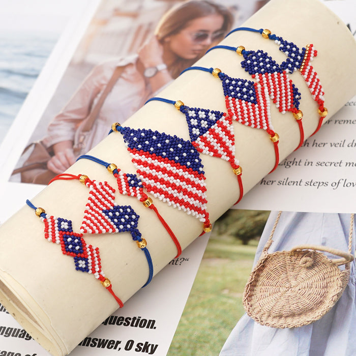 Wholesale 4th of July Independence Day Geometric Banner American Flag Handmade Beaded Bracelet JDC-BT-GBH092