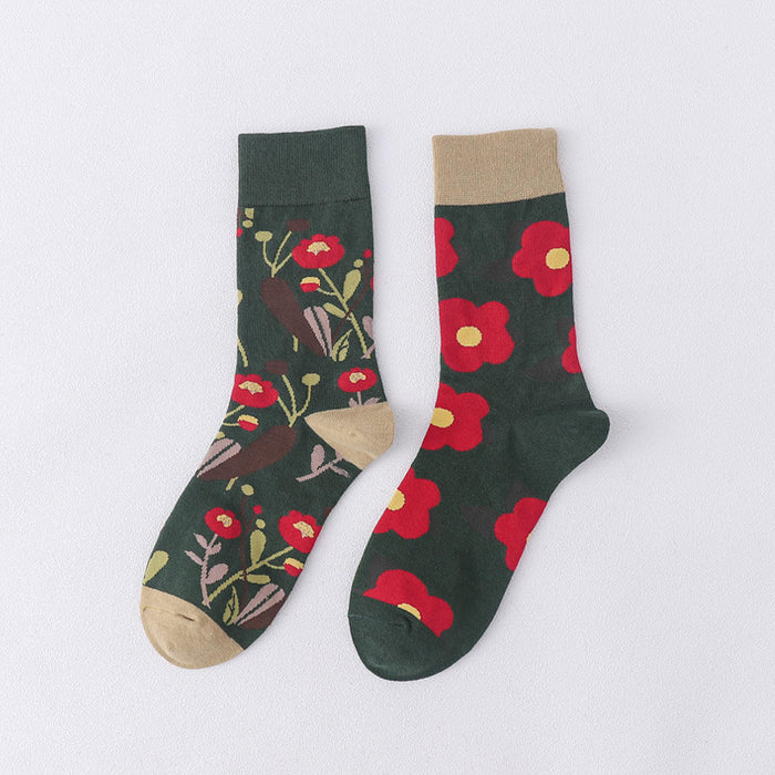 Wholesale trendy socks ab style pure cotton high socks cartoon flower JDC-SK-MianZu001