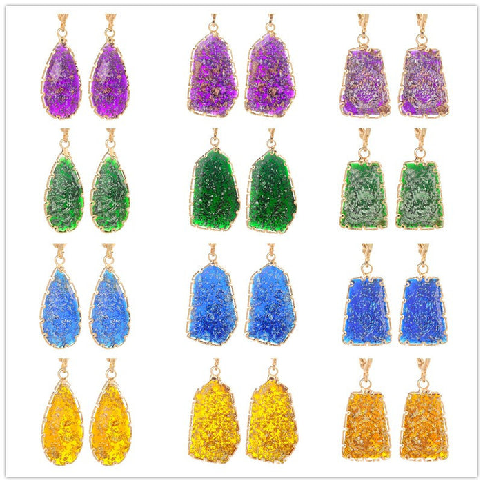 Wholesale Resin Copper Opal Shaped Irregular Earrings MOQ≥2 JDC-ES-Yongz004