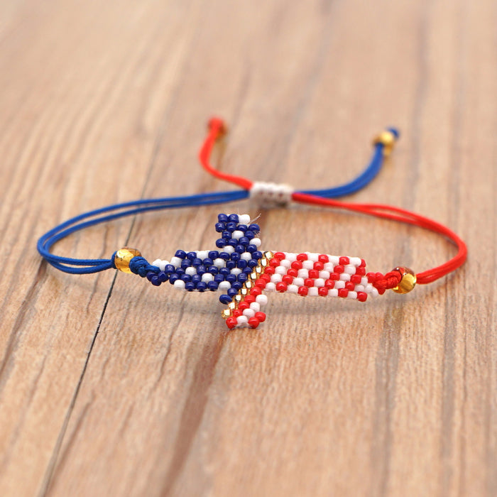 Wholesale 4th of July Independence Day Geometric Banner American Flag Handmade Beaded Bracelet JDC-BT-GBH092