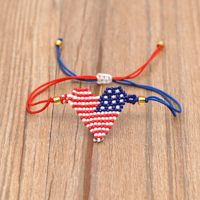 Wholesale 4th of July Independence Day Geometric Banner American Flag Handmade Beaded Bracelet JDC-BT-GBH092