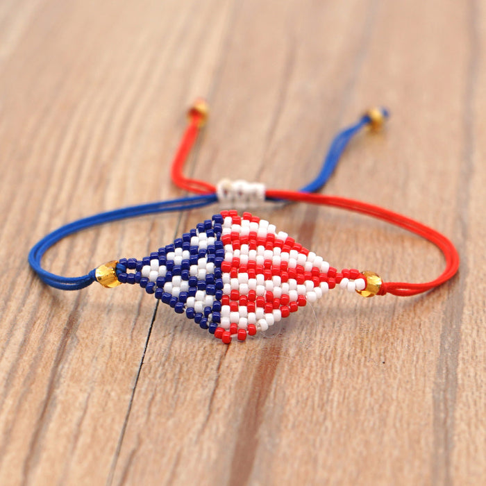 Wholesale 4th of July Independence Day Geometric Banner American Flag Handmade Beaded Bracelet JDC-BT-GBH092