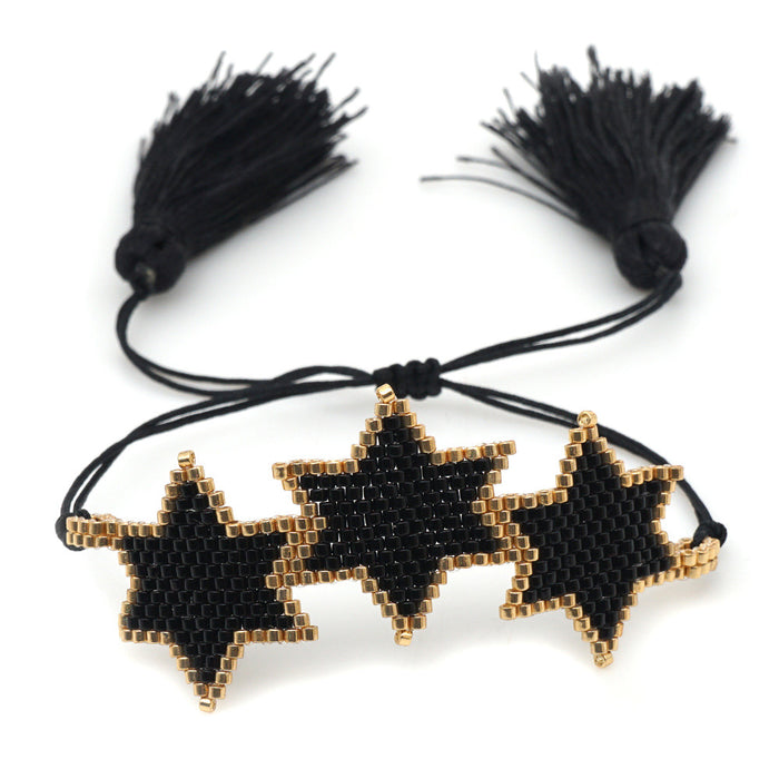 Wholesale Black Punk Style Diamond Hand Beaded Braided Hexagram Bracelet JDC-BT-GBH103