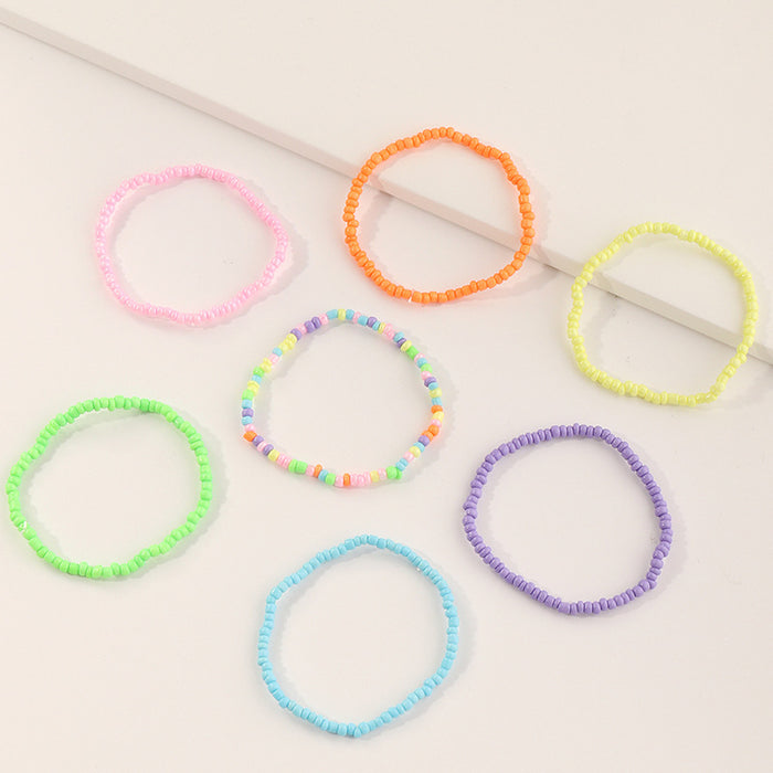 Wholesale Simple Colored Rice Beads Personality 5 Piece Set of Children's Bracelets JDC-BT-YueS005