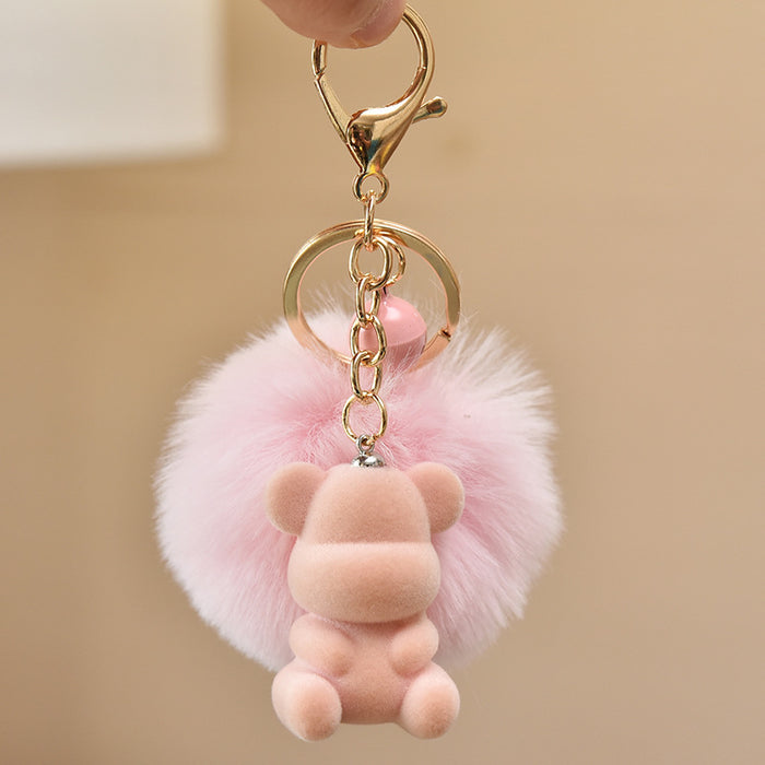 Wholesale keychain cute flocking bear personality faceless bear doll bag pendant JDC-KC-YanG007