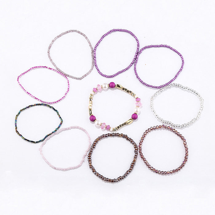 Wholesale Bracelet Rice Beads Alloy Glass Beads Handmade Multilayer Bohemian 10pcs JDC-BT-JINA002