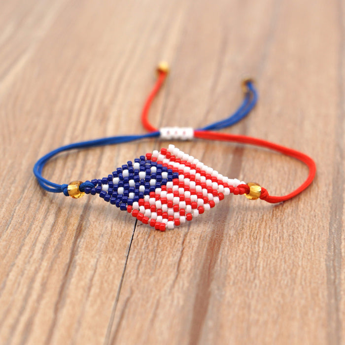 Wholesale 4th of July Independence Day Geometric Banner American Flag Handmade Beaded Bracelet JDC-BT-GBH092