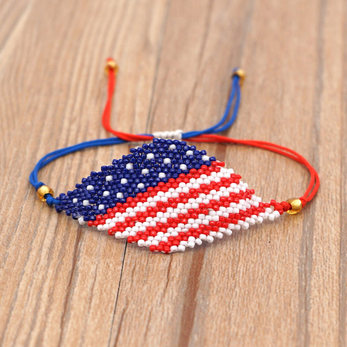 Wholesale 4th of July Independence Day Geometric Banner American Flag Handmade Beaded Bracelet JDC-BT-GBH092