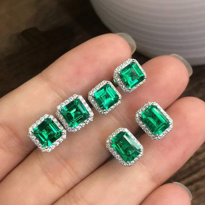 Jewelry WholesaleWholesale square full diamond set green zircon stud earrings JDC-ES-Caos003 Earrings 曹适 %variant_option1% %variant_option2% %variant_option3%  Factory Price JoyasDeChina Joyas De China