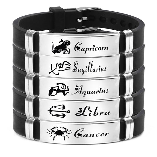 Jewelry WholesaleWholesale 12 Constellation Silicone Bracelet Stainless Steel Adjustable Couple JDC-BT-HuH006 Bracelet 胡贺 %variant_option1% %variant_option2% %variant_option3%  Factory Price JoyasDeChina Joyas De China