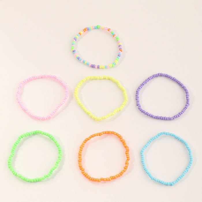 Wholesale Simple Colored Rice Beads Personality 5 Piece Set of Children's Bracelets JDC-BT-YueS005