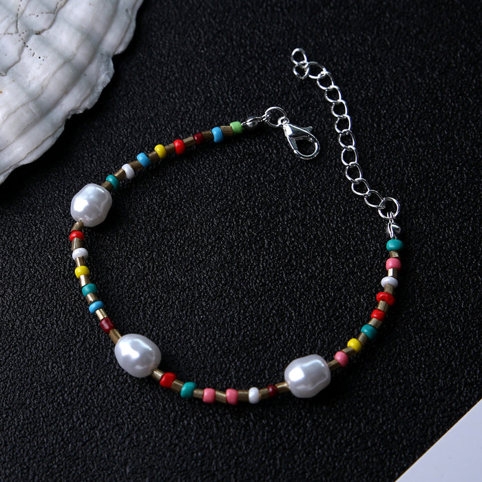 Jewelry WholesaleWholesale pearl hand-woven mixed beige foot ornament JDC-AS-YeB037 Anklets 烨贝 %variant_option1% %variant_option2% %variant_option3%  Factory Price JoyasDeChina Joyas De China