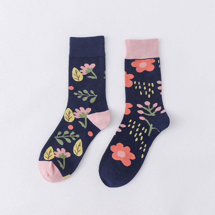 Wholesale trendy socks ab style pure cotton high socks cartoon flower JDC-SK-MianZu001