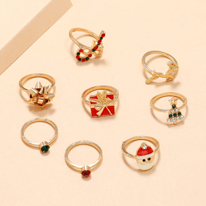 Wholesale Rings Alloy Christmas Tree Santa Claus Bowknot Elk Ring 8pcs JDC-RS-Zhulong003