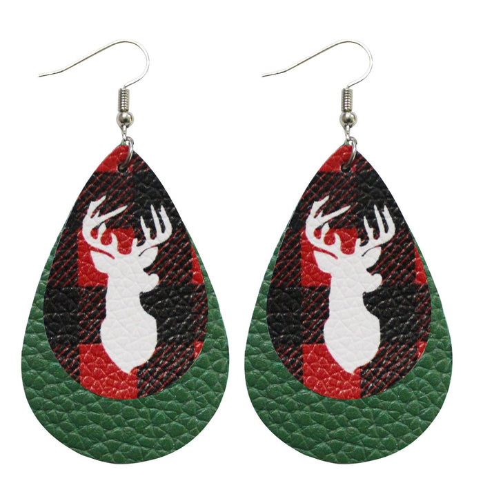 Wholesale Earrings PU Christmas Print Water Drop Shape MOQ≥2 JDC-ES-Tianpi003