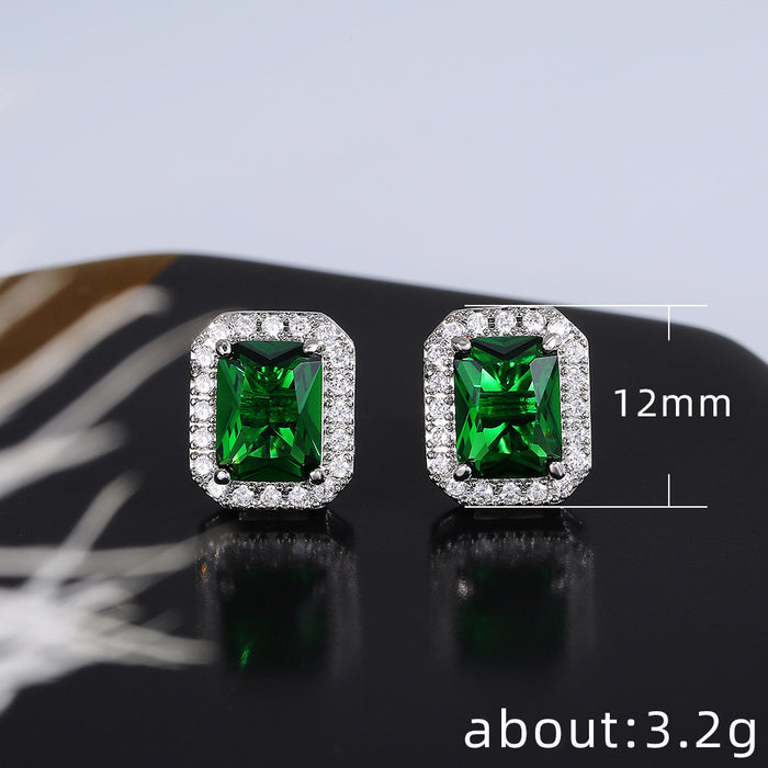 Jewelry WholesaleWholesale square full diamond set green zircon stud earrings JDC-ES-Caos003 Earrings 曹适 %variant_option1% %variant_option2% %variant_option3%  Factory Price JoyasDeChina Joyas De China