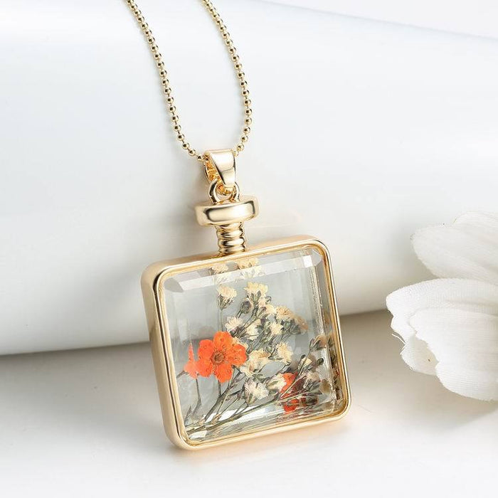 Wholesale Square Crystal Dried Flower Necklace JDC-NE-L004