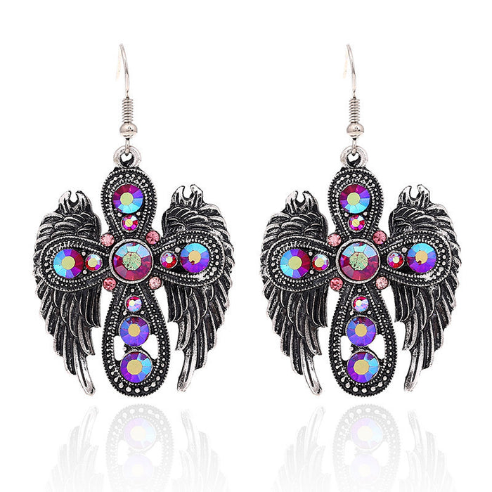 Wholesale Earrings Alloy Diamond Cross Wings MOQ≥2 JDC-ES-ShuoG006