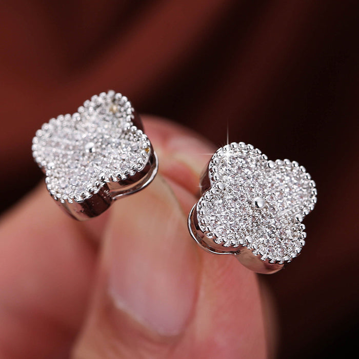 Jewelry WholesaleWholesale geometric metal four-leaf grass inlaid with diamond stud earrings JDC-ES-Dingy006 Earrings 鼎煜 %variant_option1% %variant_option2% %variant_option3%  Factory Price JoyasDeChina Joyas De China