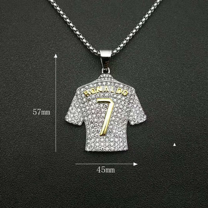 Wholesale Titanium Steel Gold Plated Diamond No.7 Shirt Pendant Necklace JDC-CS-HongXin003