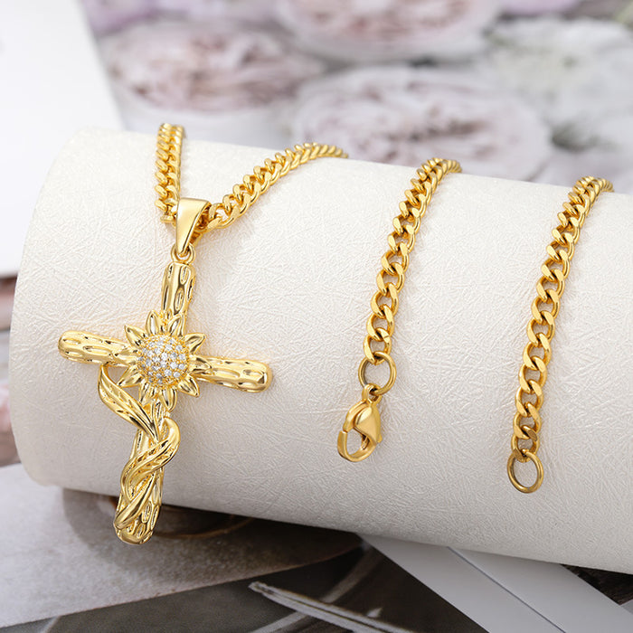 Jewelry WholesaleWholesale Hip Hop Style Sunflower Cross Zircon Pendant Necklace JDC-NE-MJ011 Necklaces 萌葭 %variant_option1% %variant_option2% %variant_option3%  Factory Price JoyasDeChina Joyas De China