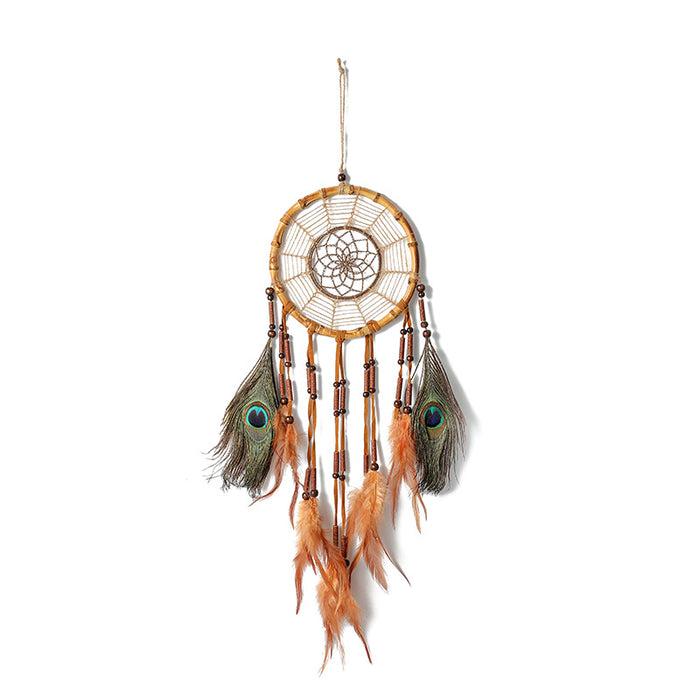 Wholesale Hand Woven Peacock Bamboo Circle Dreamcatcher MOQ≥2 JDC-DC-XZD001