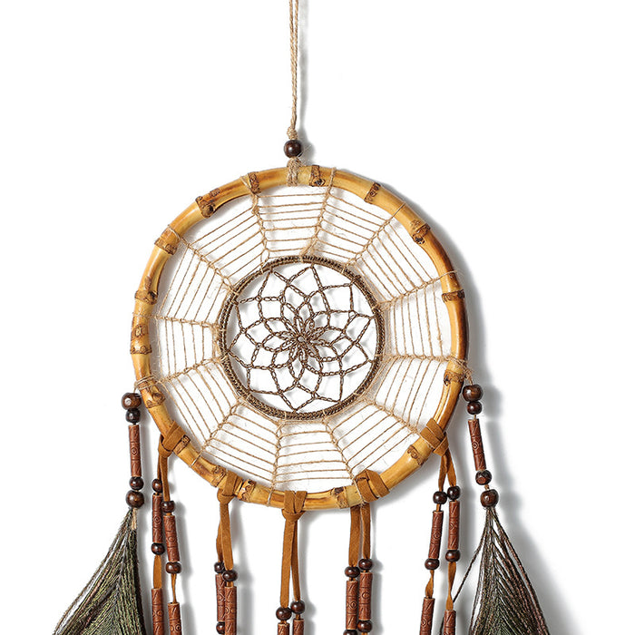 Wholesale Hand Woven Peacock Bamboo Circle Dreamcatcher MOQ≥2 JDC-DC-XZD001