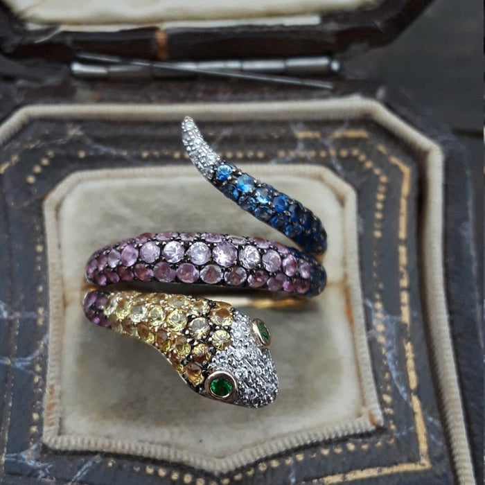 Wholesale Fashion Color Set Zircon Snake Ring JDC-RS-Sanj021