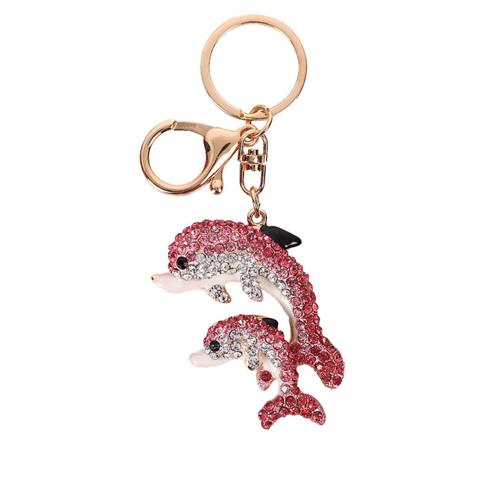 Wholesale Colored Diamond Dolphin Keychain Custom Metal MOQ≥2 JDC-KC-ChaoK016