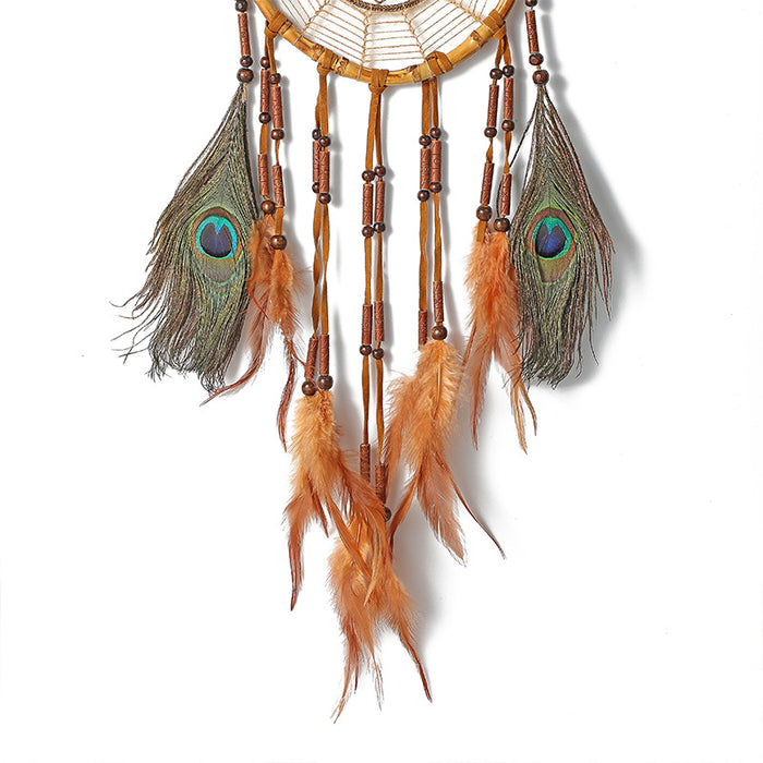 Wholesale Hand Woven Peacock Bamboo Circle Dreamcatcher MOQ≥2 JDC-DC-XZD001