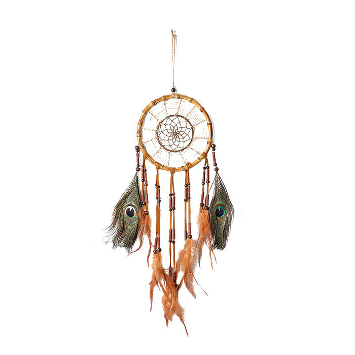 Wholesale Hand Woven Peacock Bamboo Circle Dreamcatcher MOQ≥2 JDC-DC-XZD001