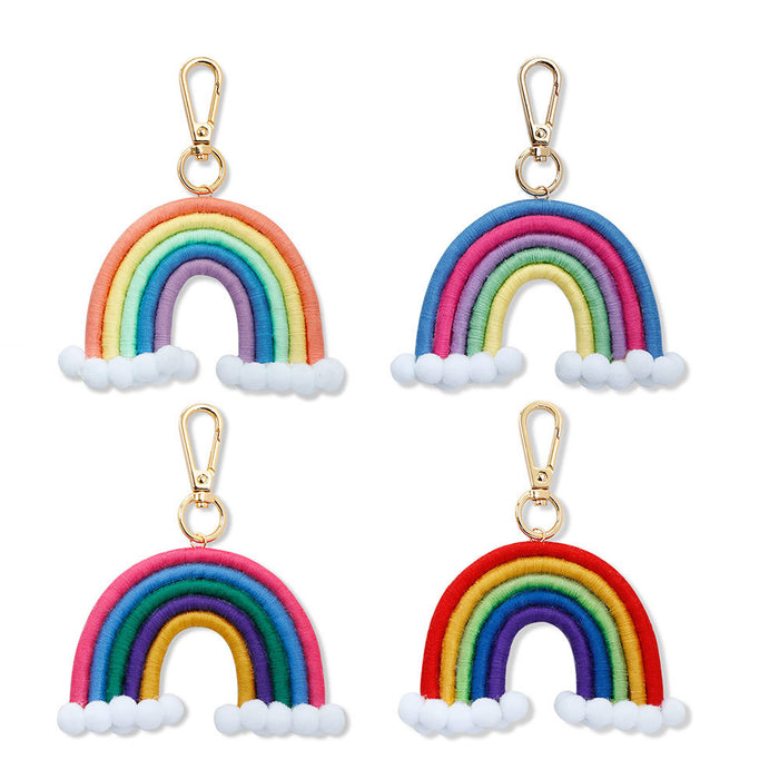 Jewelry WholesaleWholesale Alloy Cotton Thread Hair Ball Rainbow Woven Keychain JDC-KC-JM009 Keychains 杰米 %variant_option1% %variant_option2% %variant_option3%  Factory Price JoyasDeChina Joyas De China