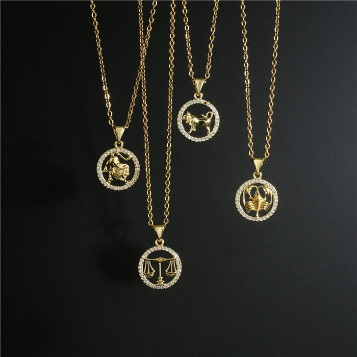 Jewelry WholesaleWholesale Gold Zodiac Sign Inlaid Copper Pendant Necklace JDC-NE-AG145 Necklaces 澳古 %variant_option1% %variant_option2% %variant_option3%  Factory Price JoyasDeChina Joyas De China