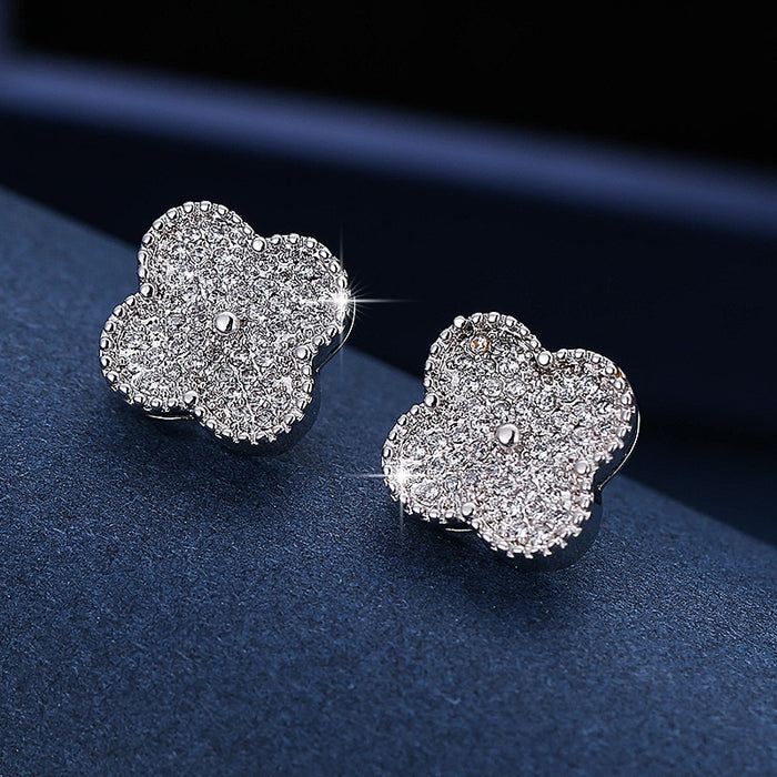 Jewelry WholesaleWholesale geometric metal four-leaf grass inlaid with diamond stud earrings JDC-ES-Dingy006 Earrings 鼎煜 %variant_option1% %variant_option2% %variant_option3%  Factory Price JoyasDeChina Joyas De China