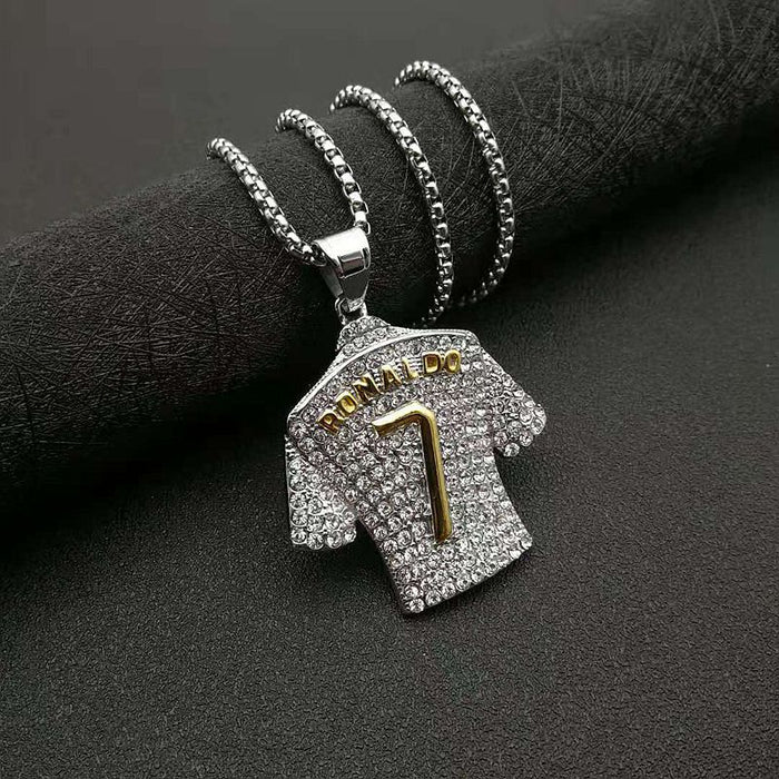 Wholesale Titanium Steel Gold Plated Diamond No.7 Shirt Pendant Necklace JDC-CS-HongXin003