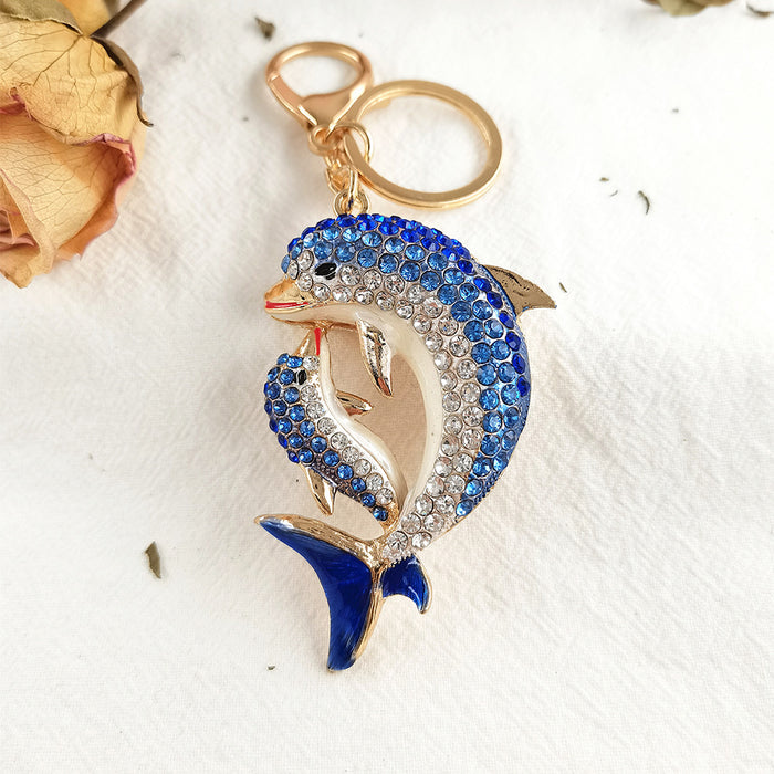 Wholesale Colored Diamond Dolphin Keychain Custom Metal MOQ≥2 JDC-KC-ChaoK016